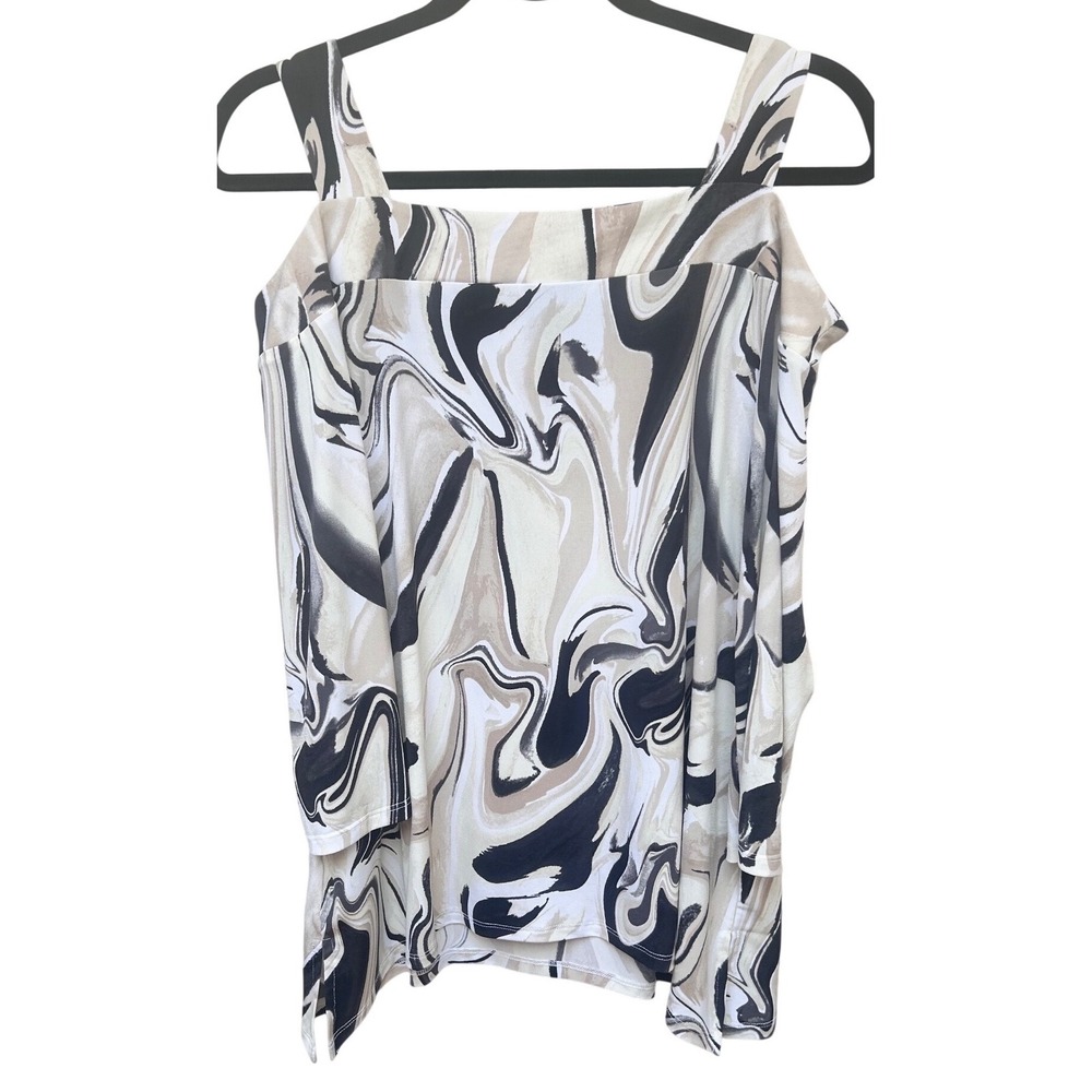 JM Collection Womens Small Cold Shoulder Marble Swirl Print 3/4 Sleeve Top Tan - Picture 3 of 5